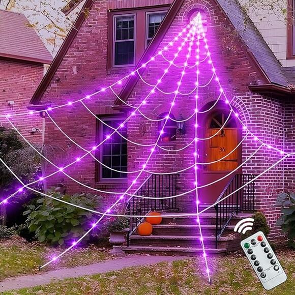 Halloween Spider Web Lights 200 Inch 250 LED Purple Outdoor Indoor Yard Décor - Picture 1 of 7